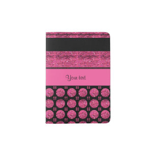 Hot Pink Stripes And Glitter Spots Passport Holder
