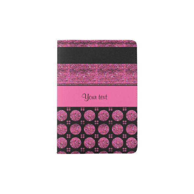 Hot Pink Stripes And Glitter Spots Passport Holder (Front)