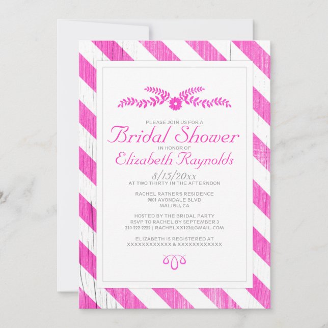 Hot Pink Stripes Bridal Shower Invitations (Front)