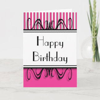 Hot Pink Stripes Happy Birthday Card