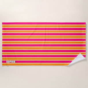 Hot Pink Stripes Preppy Aesthetic Beach Towel