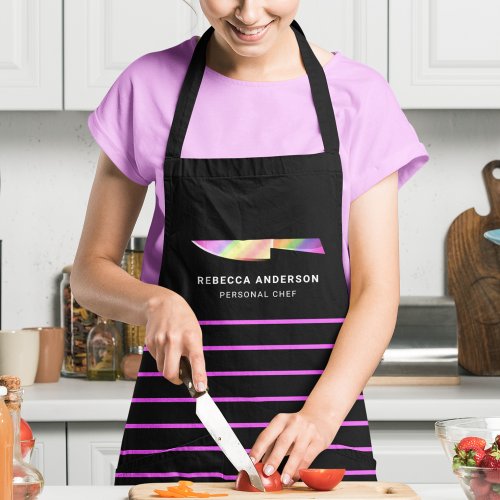 Hot Pink Stripes Rainbow Chef Knife Personalized Apron