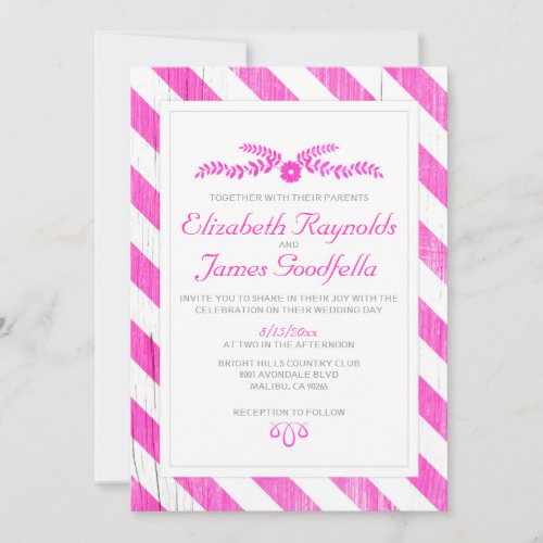 Hot Pink Stripes Wedding Invitations