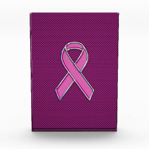 Hot Pink Style Ribbon Awareness Carbon Fiber Acrylic Award