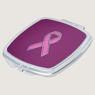 Hot Pink Style Ribbon Awareness Carbon Fiber Compact Mirror
