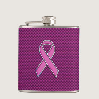 Hot Pink Style Ribbon Awareness Carbon Fiber Hip Flask