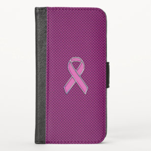 Hot Pink Style Ribbon Awareness Carbon Fiber iPhone X Wallet Case