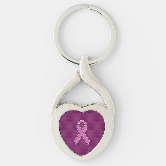 Hot Pink Style Ribbon Awareness Carbon Fiber Keychain (Front)