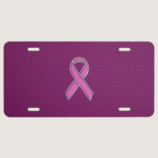 Hot Pink Style Ribbon Awareness Carbon Fiber License Plate