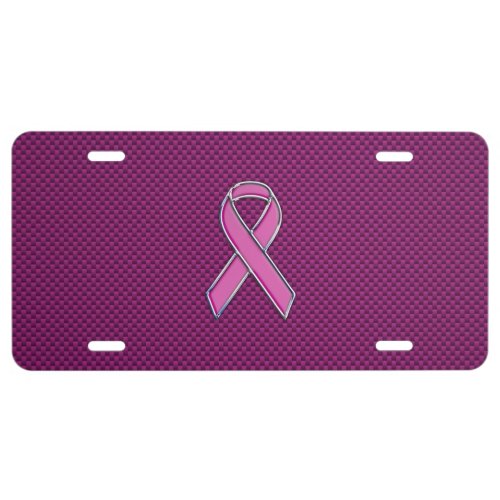 Hot Pink Style Ribbon Awareness Carbon Fiber License Plate