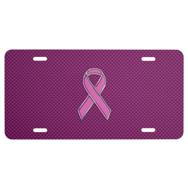 Hot Pink Style Ribbon Awareness Carbon Fiber License Plate (Front)