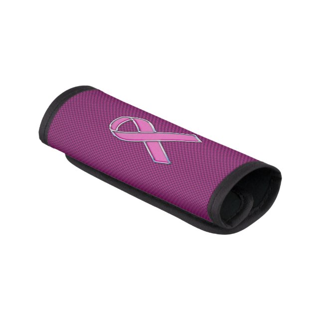 Hot Pink Style Ribbon Awareness Carbon Fiber Luggage Handle Wrap (Angled)