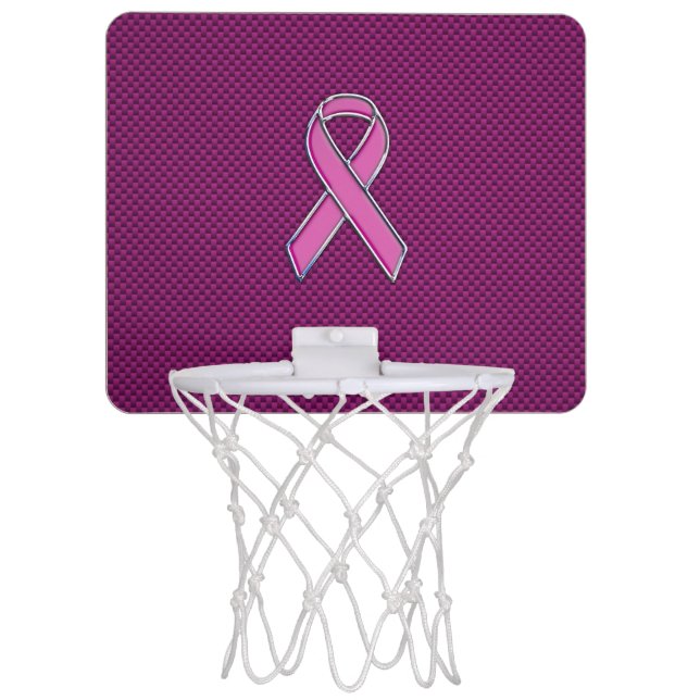 Hot Pink Style Ribbon Awareness Carbon Fiber Mini Basketball Hoop (Front)