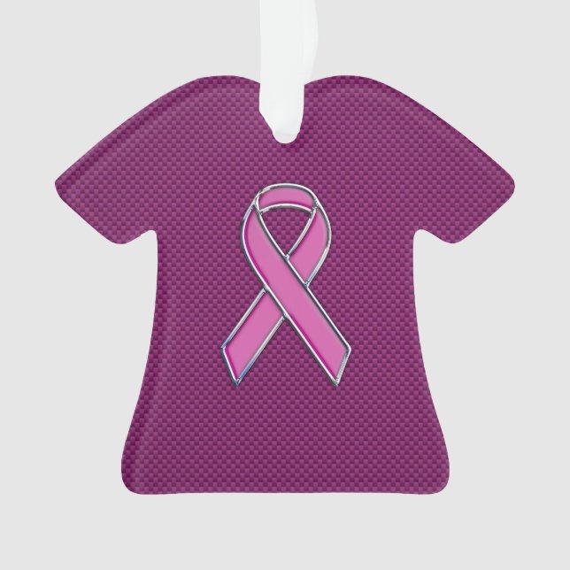 Hot Pink Style Ribbon Awareness Carbon Fiber Ornament (Front)