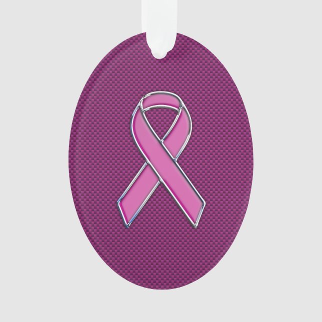Hot Pink Style Ribbon Awareness Carbon Fiber Ornament (Front)