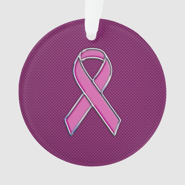 Hot Pink Style Ribbon Awareness Carbon Fiber Ornament (Front)