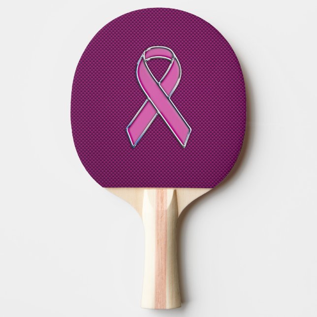 Hot Pink Style Ribbon Awareness Carbon Fiber Ping Pong Paddle (Front)