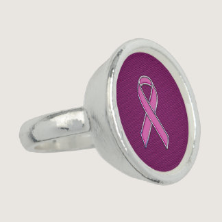 Hot Pink Style Ribbon Awareness Carbon Fiber Ring