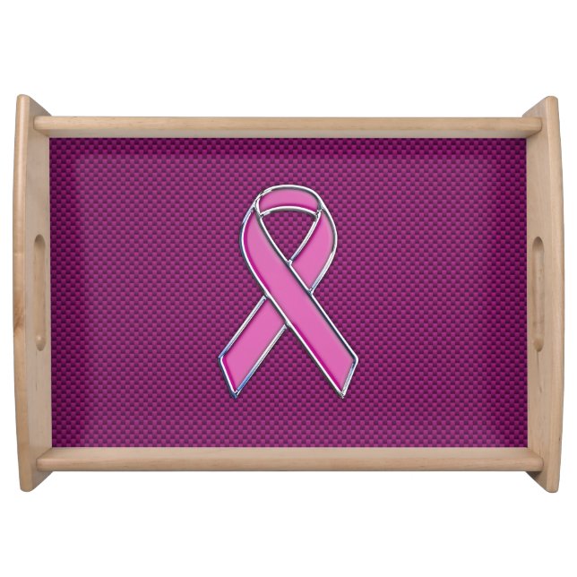 Hot Pink Style Ribbon Awareness Carbon Fiber Serving Tray (Front)
