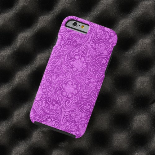 Hot Pink Suede Leather Look Embossed Flowers Tough iPhone 6 Case