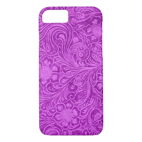 Hot Pink Suede Leather Look Embossed Flowers iPhone 87 Case