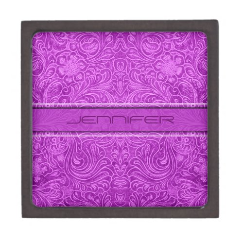 Hot Pink Suede Leather Look Embossed Flowers Gift Box