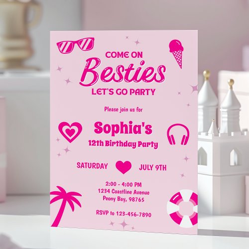 Hot Pink Summer Girl Birthday Party Invitation