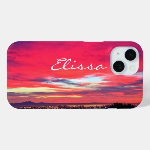 Hot Pink Sunset Coastal California Script Name iPhone 15 Case