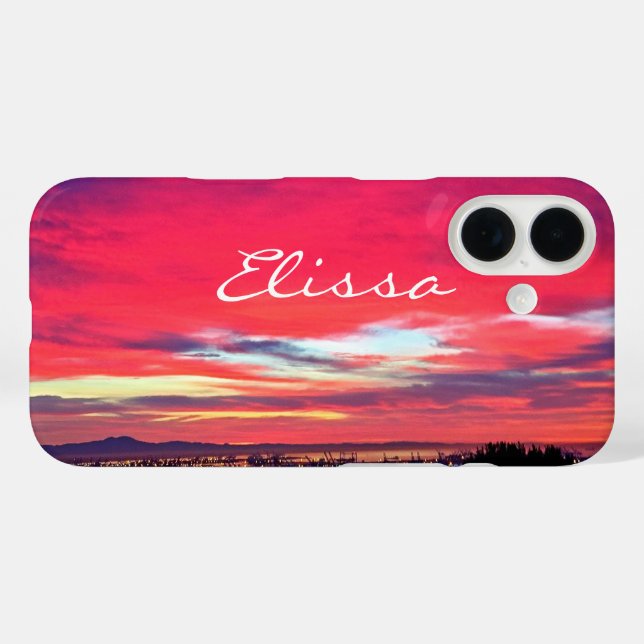 Hot Pink Sunset Coastal California Script Name Case-Mate iPhone Case (Back (Horizontal))