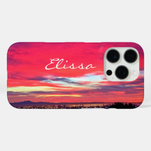 Hot Pink Sunset Coastal Landscape Script Name Bold iPhone 16 Pro Case