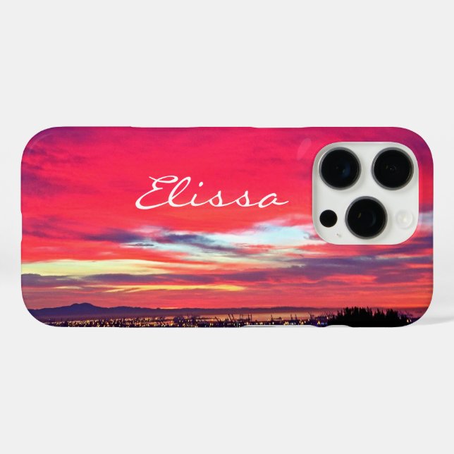 Hot Pink Sunset Coastal Landscape Script Name Bold Case-Mate iPhone Case (Back (Horizontal))