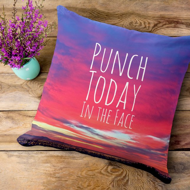 Hot Pink Sunset Photo Punch Today in the Face Throw Pillow (Creator Uploaded)