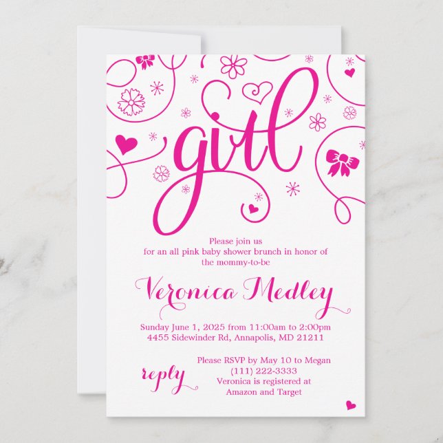 Hot Pink Super Girly Baby Shower Invitation (Front)