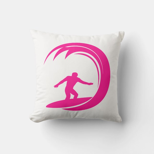 Hot Pink Surfing Throw Pillow (Front)