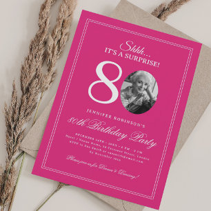 Hot Pink Surprise 80th Birthday Party Invitation