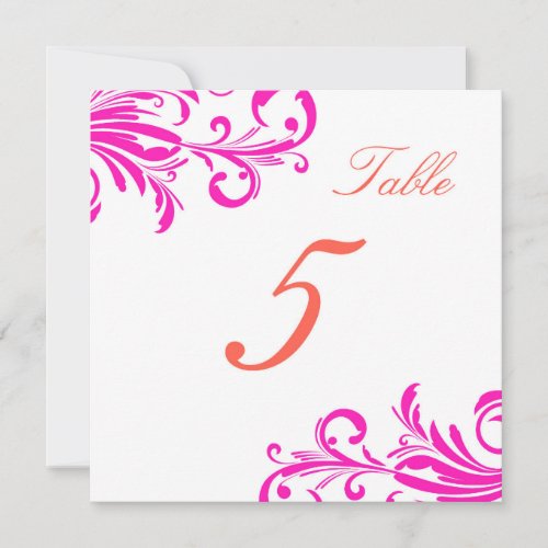 Hot Pink Swanky Swirls Table 5 Orange Custom Invitations