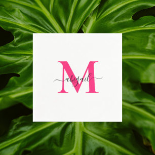 Hot Pink Swash Script White Cocktail Napkins