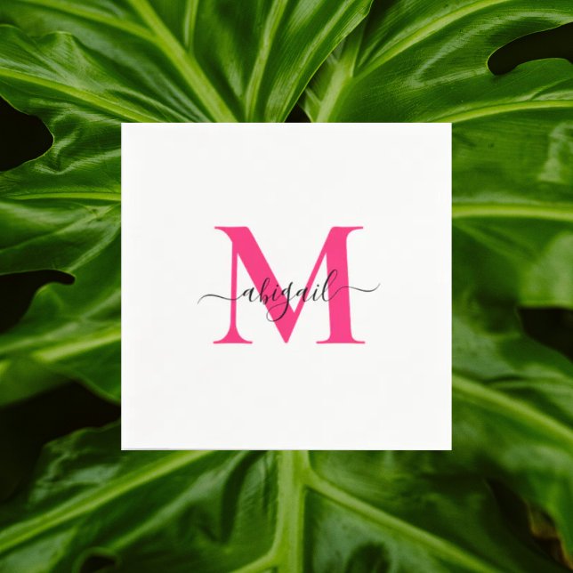 Hot Pink Swash Script White Cocktail  Napkins (Creator Uploaded)