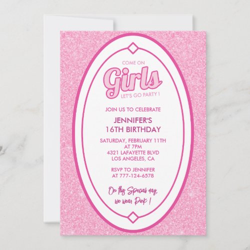Hot pink sweet 16 invitation Glow Girls