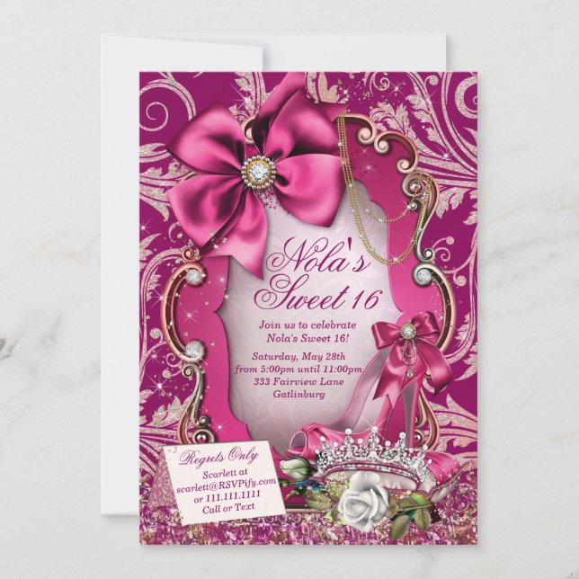 Hot Pink Sweet 16 Invitations (Front)