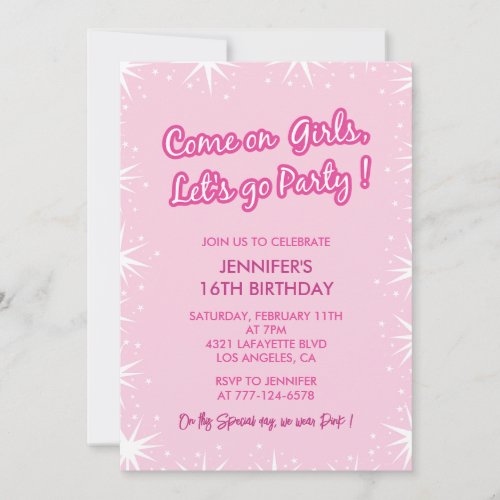 Hot pink sweet 16 invitations calligraphy girly