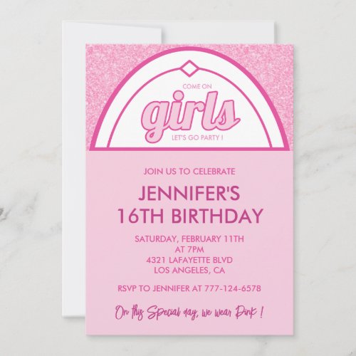 Hot pink sweet 16 invitations Girls Modern Glam