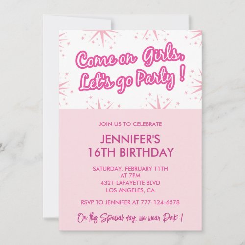 Hot pink sweet 16 invitations Girls Trendy Stars