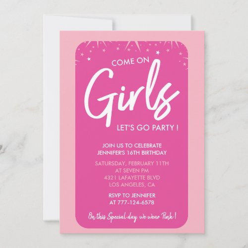 Hot pink sweet 16 invitations glow calligraphy