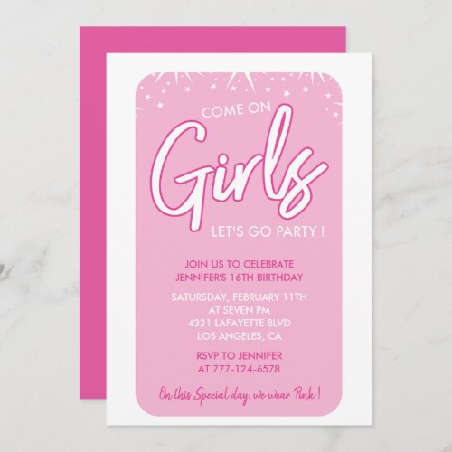 Hot pink sweet 16 invitations modern girly 