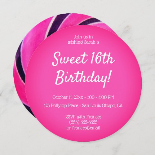 Hot Pink Sweet 16 Lollypop Photo Birthday Invitation