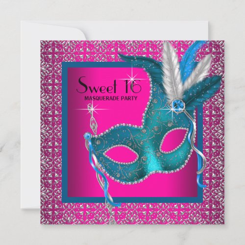 Hot Pink Sweet 16 Masquerade Party Invitation