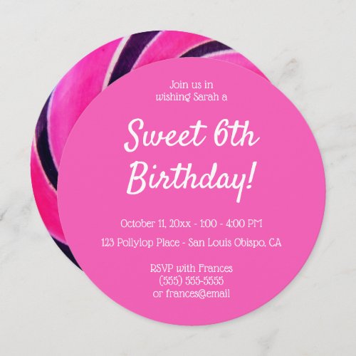 Hot Pink Sweet Lollypop Photo Birthday Invitation