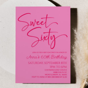 Hot Pink Sweet Sixty Minimal 60th Birthday Party Invitation