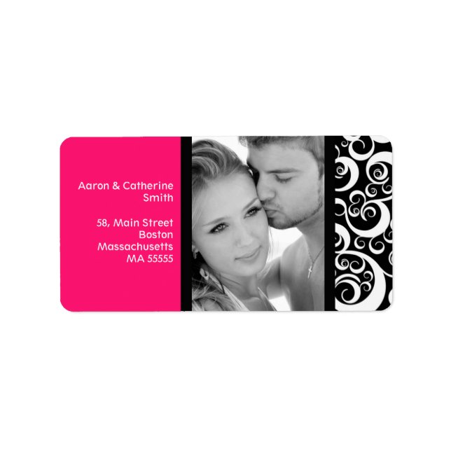 Hot Pink Swirl Photo Address Labels (Front)